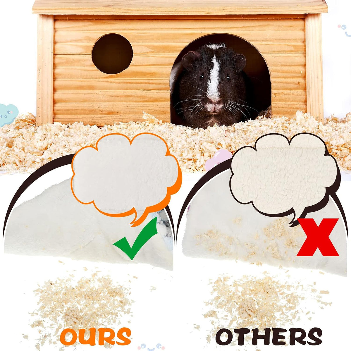 guinea pig bed mat with cleaning dustpan brush, close-up detail