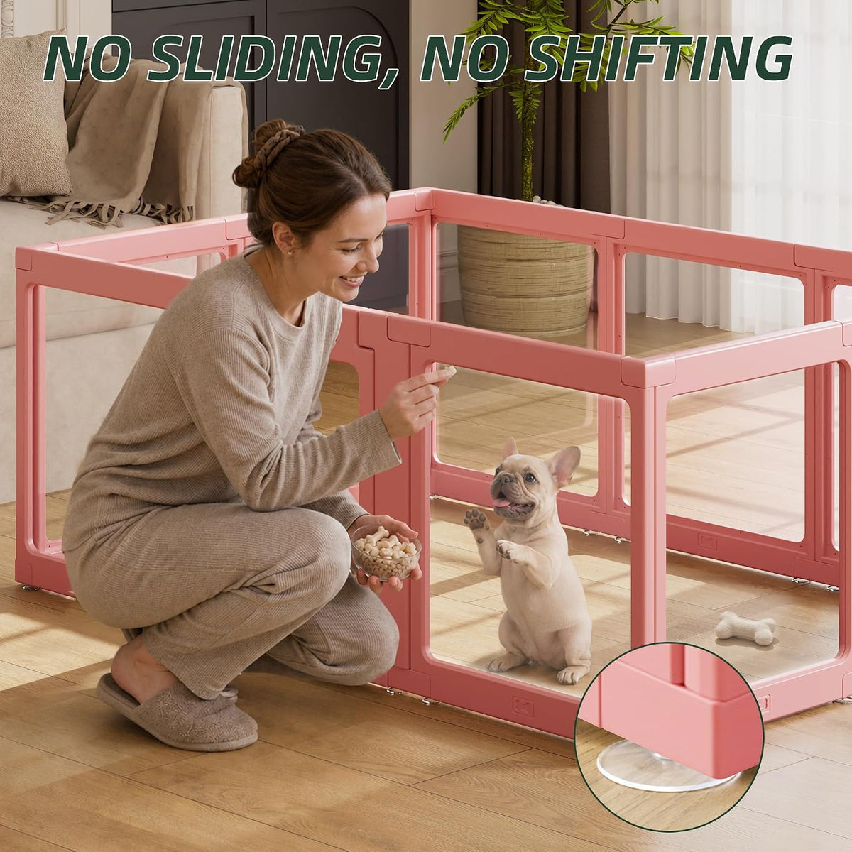 acrylic dog playpen indoor，exercise pen with door, 24", close-up detail