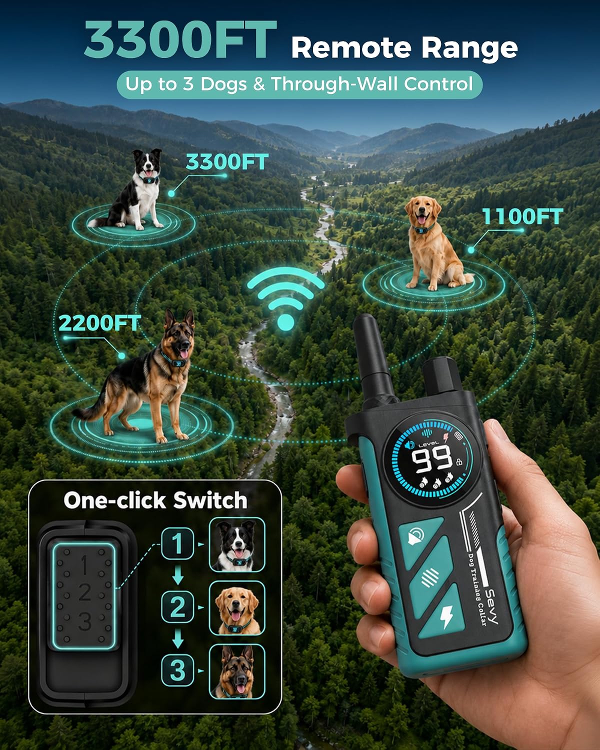 sevy buzzy 2-in-1 dog bark collar & dog showing dimensions
