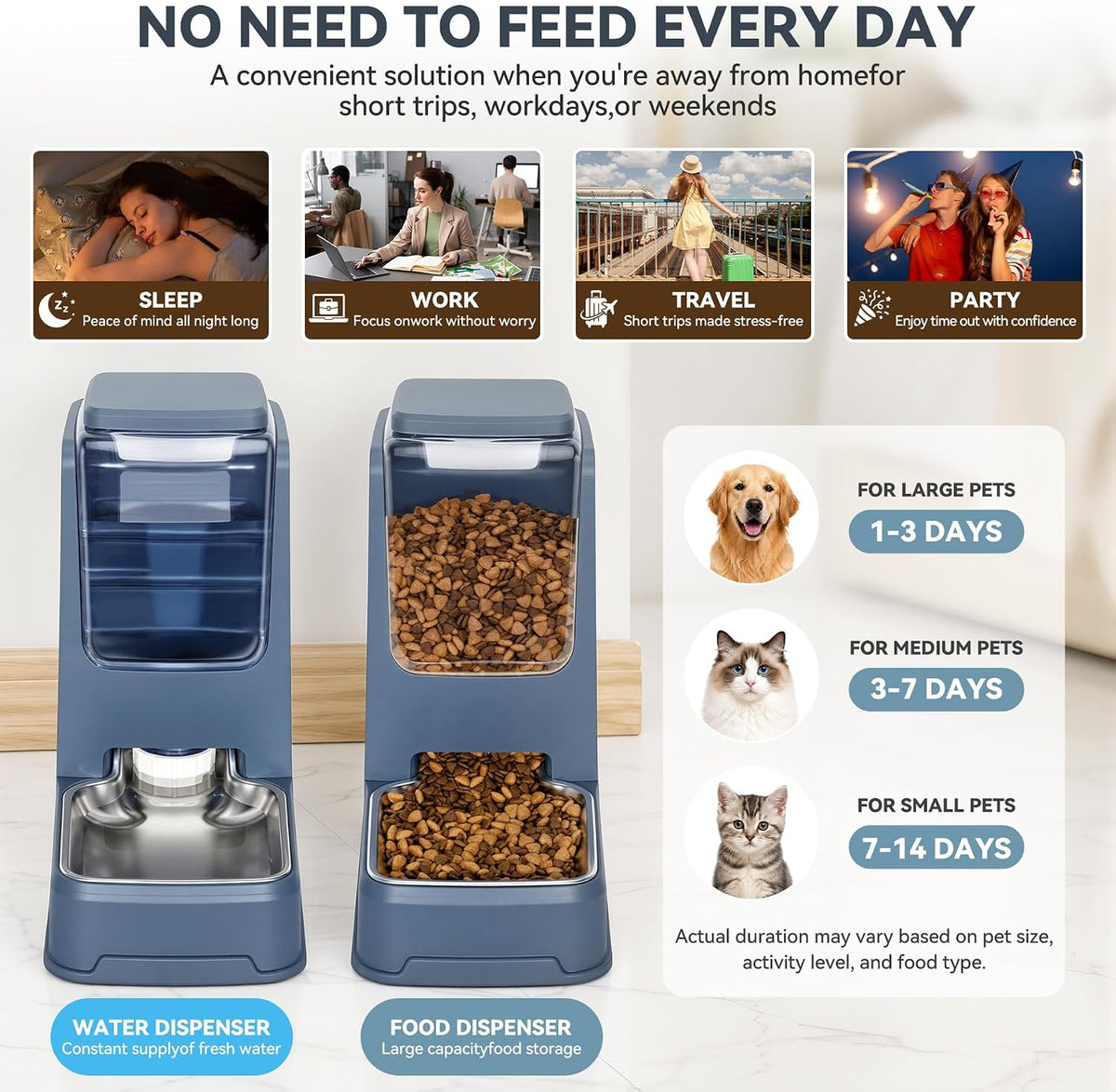 automatic cat feeder stainless steel gravity food and showing dimensions