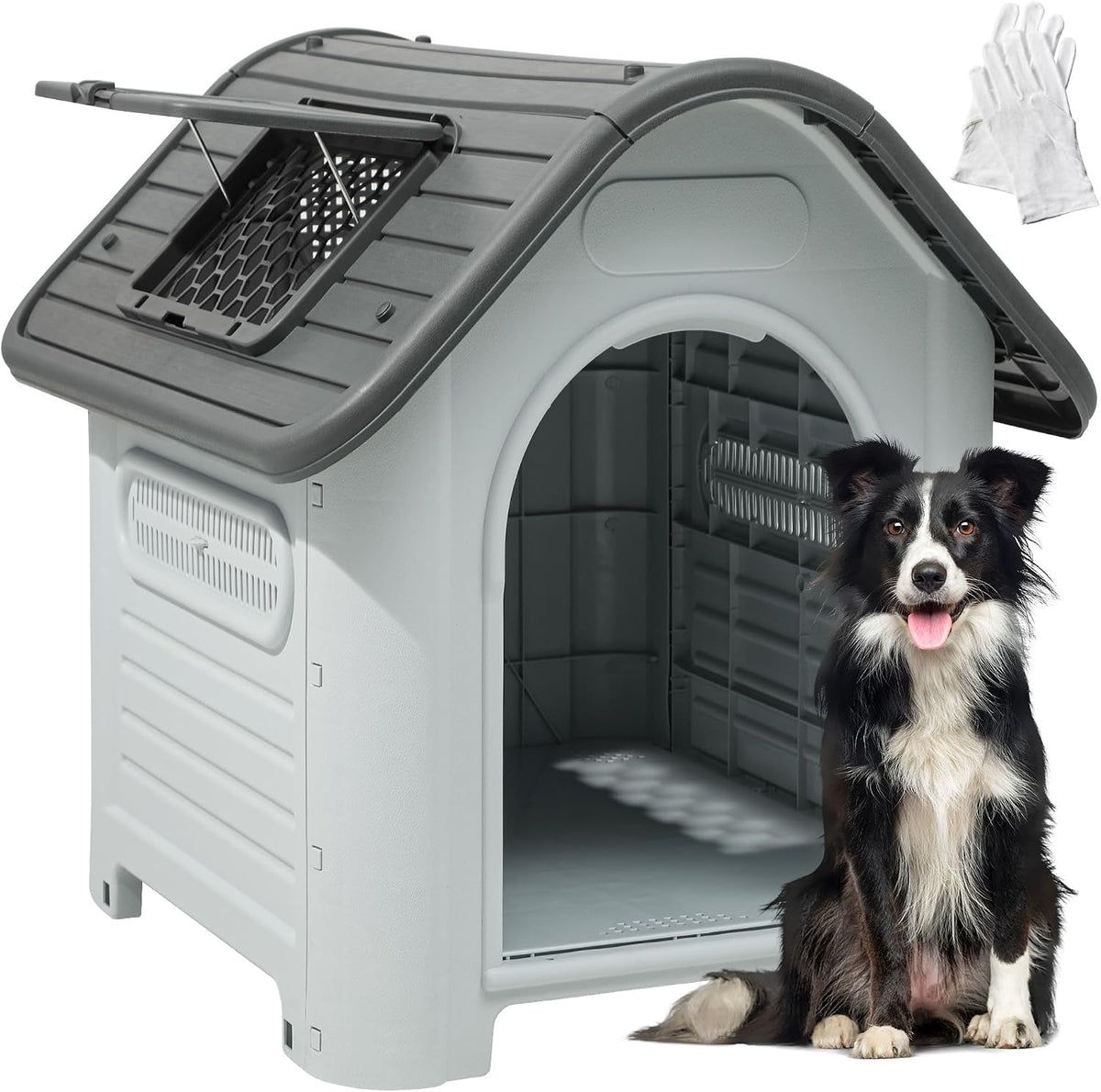 yitahome dog house outdoor plastic doghouse water resistant, main product view