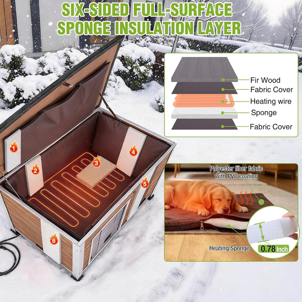 gutinneen large outdoor heated dog house for outside showing dimensions
