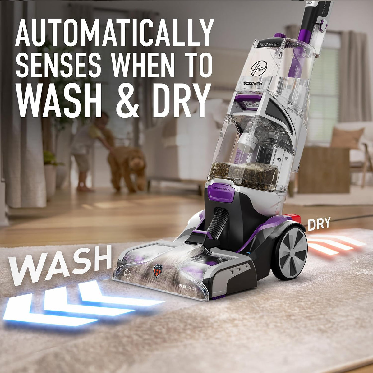 hoover smartwash pet automatic carpet cleaner machine, with shown in use