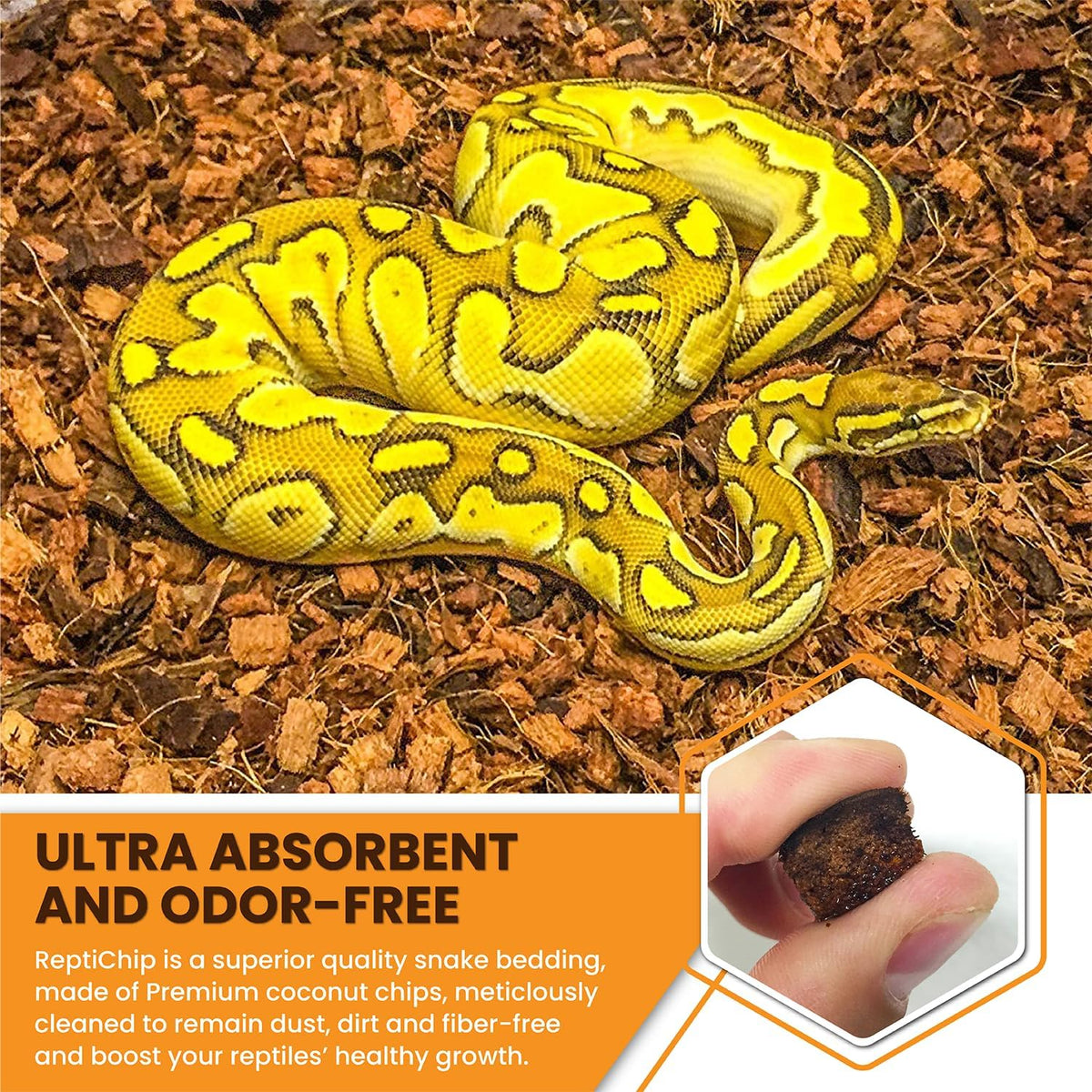 reptichip reptile substrate coconut chip bedding 72 quart, side view