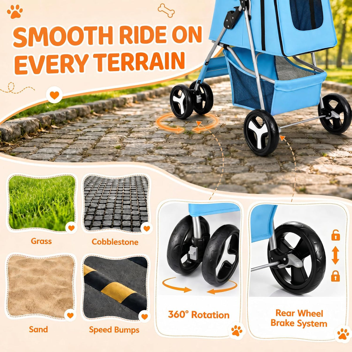 zeny foldable pet stroller, cat/dog stroller with 4 on a desk or shelf
