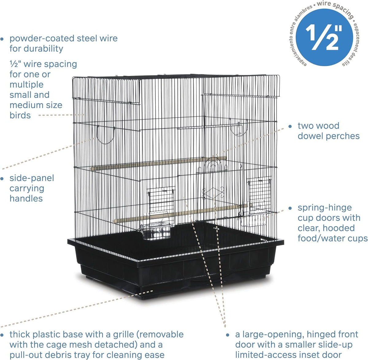 prevue pet products square top parakeet cage, black shown in use
