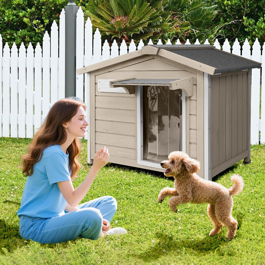 dog house outdoor with openable roof for small, front angle view
