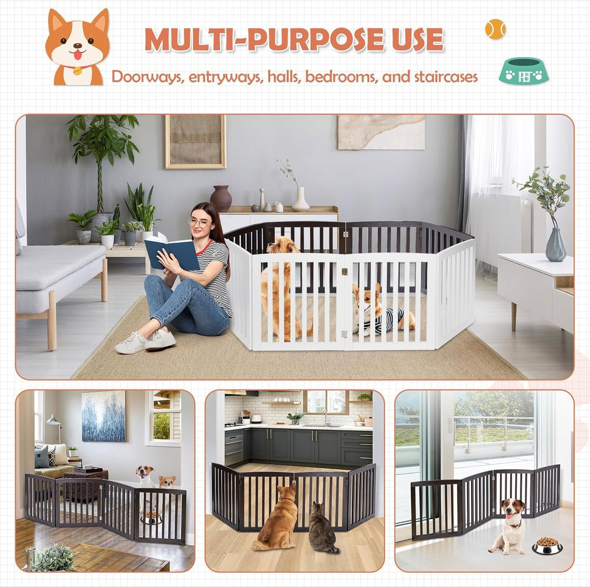 dog gate pet gate indoor for stairs doorways showing dimensions