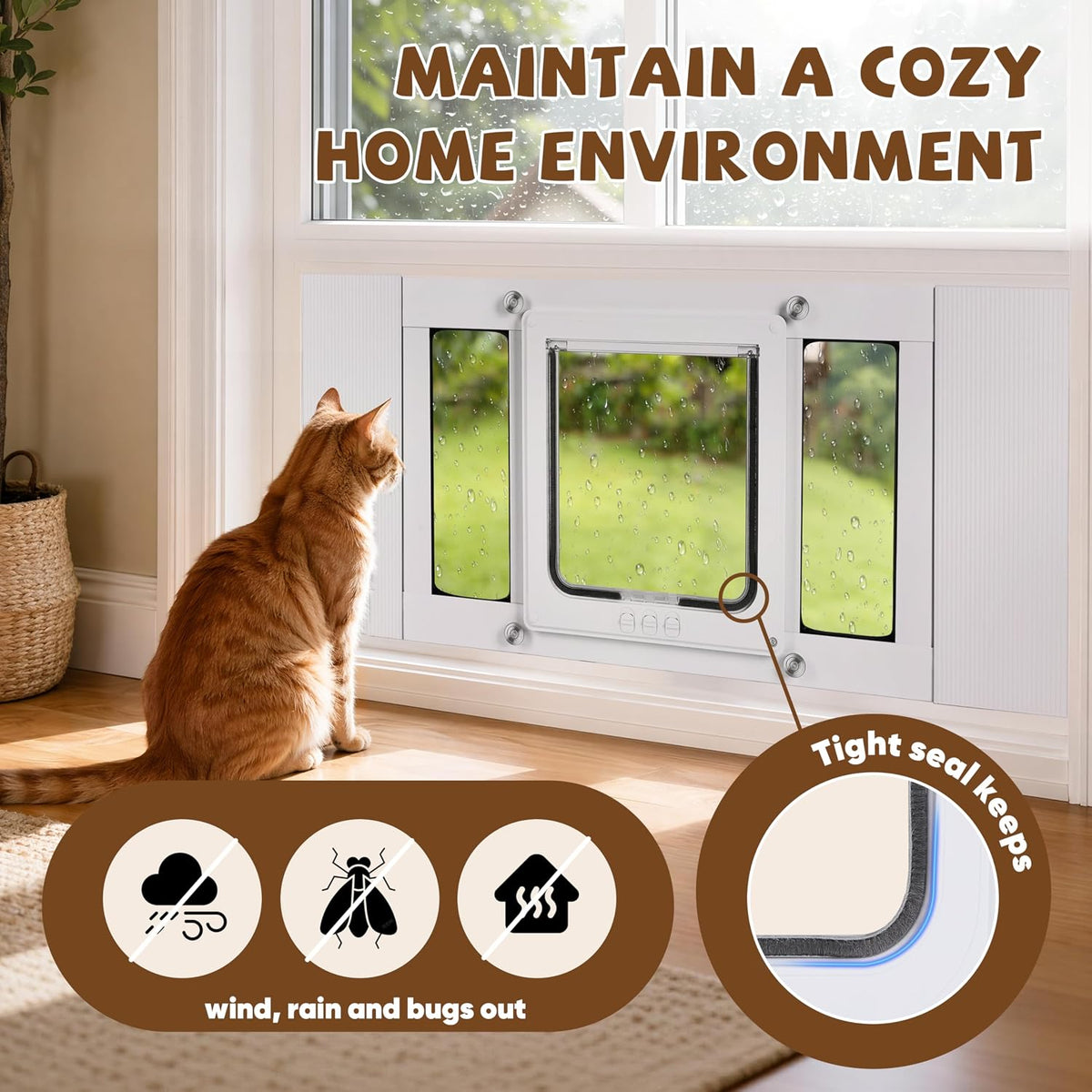 compact cat door for window, h: 13", fit showing dimensions