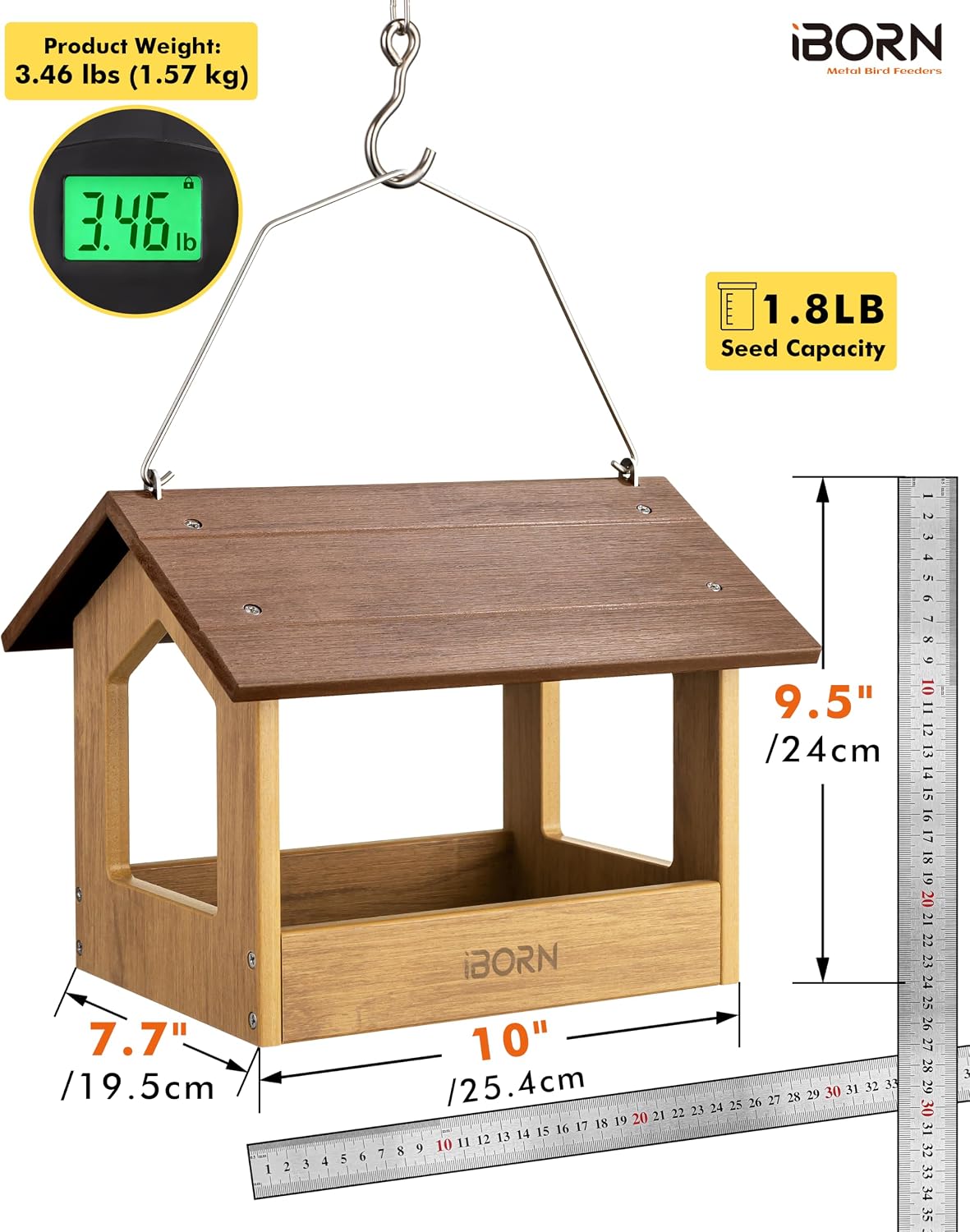 iborn pavilion bird feeder, covered platform bird feeder shown in use