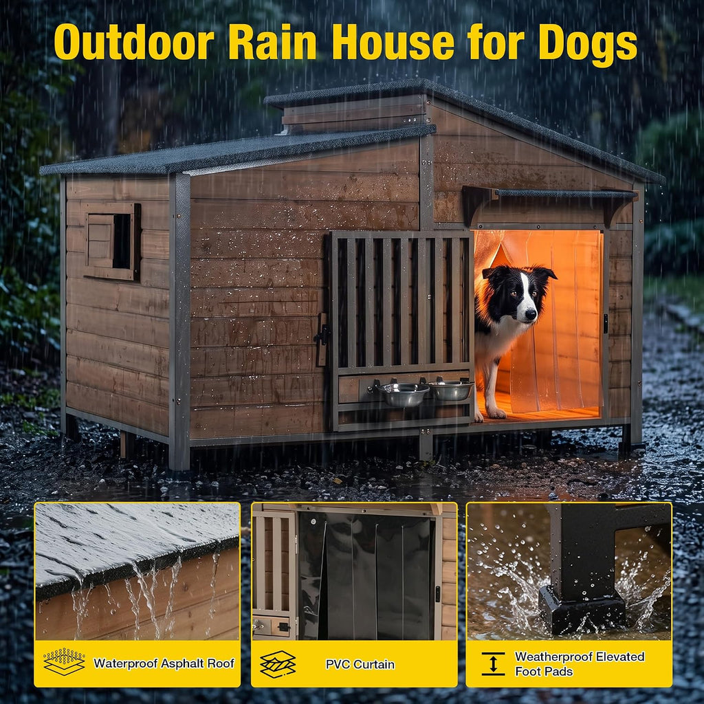 outside chew-resistant heated dog house with metal frame on a desk or shelf