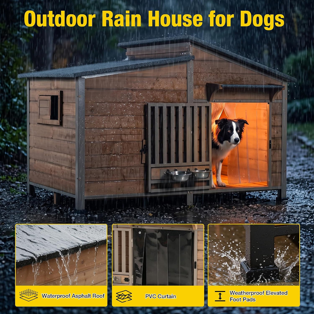 outside chew-resistant heated dog house with metal frame on a desk or shelf