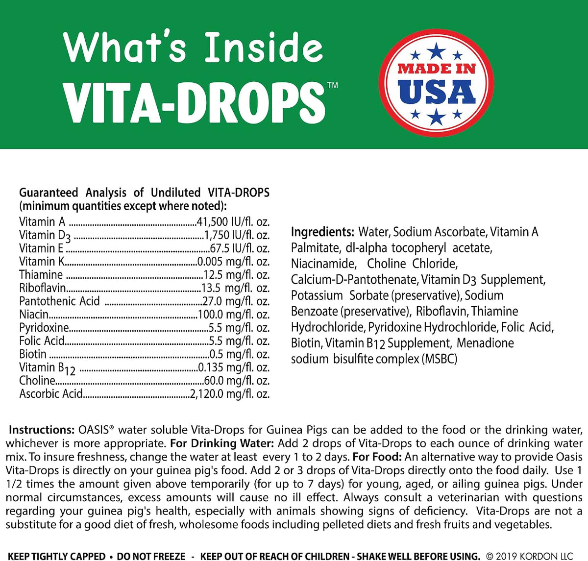 oasis guinea pig vitamins vita drops all-in-1 multivitamins showing dimensions