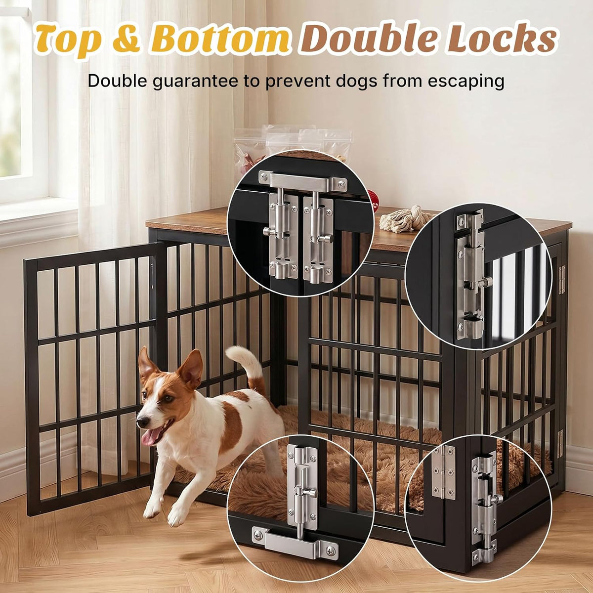dumos dog crate furniture 38 inch indoor crate, close-up detail