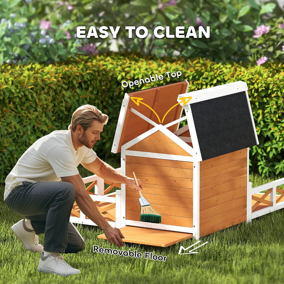 pawhut outdoor dog house, 56" wooden dog house showing dimensions