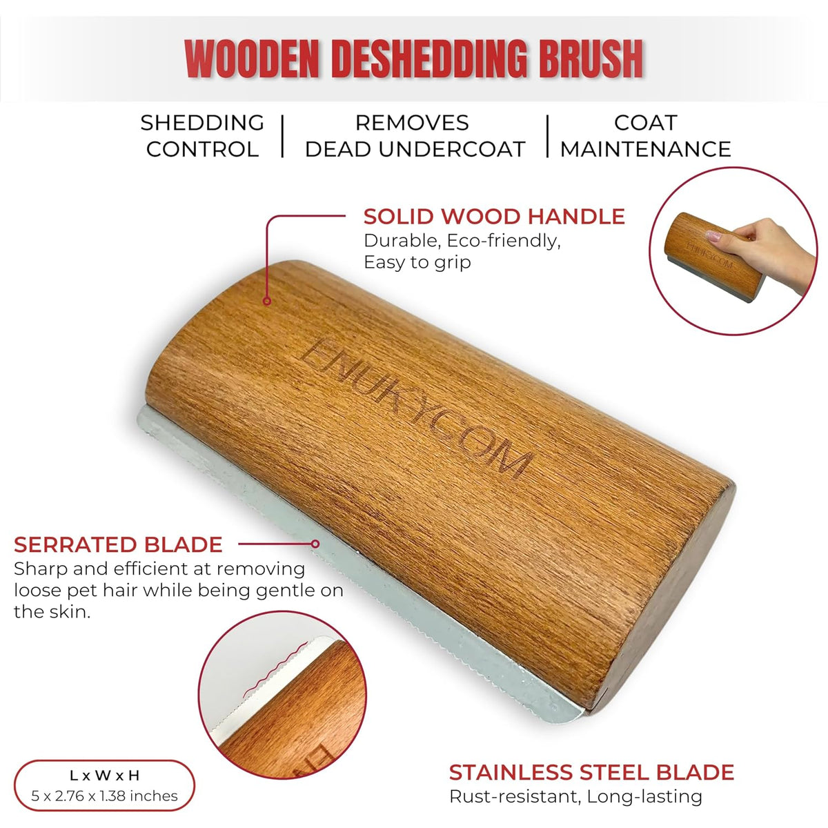 dog brush for short haired dogs - wooden, close-up detail