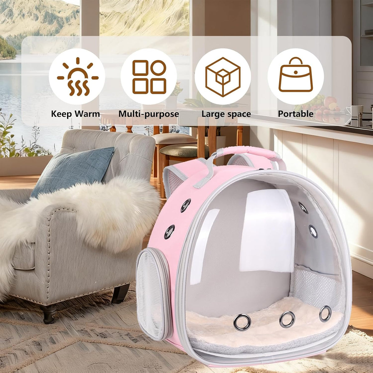 guinea pig carrier backpack and playpen with lid, close-up detail