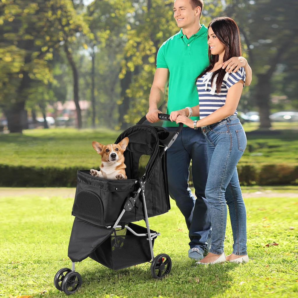 foldable pet stroller for cats and dogs 3 shown in use