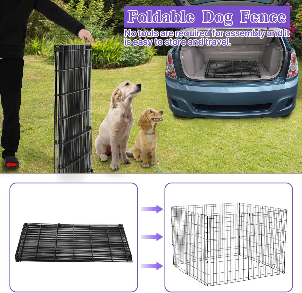 dog playpen for small medium large dogs, 24"/, side view