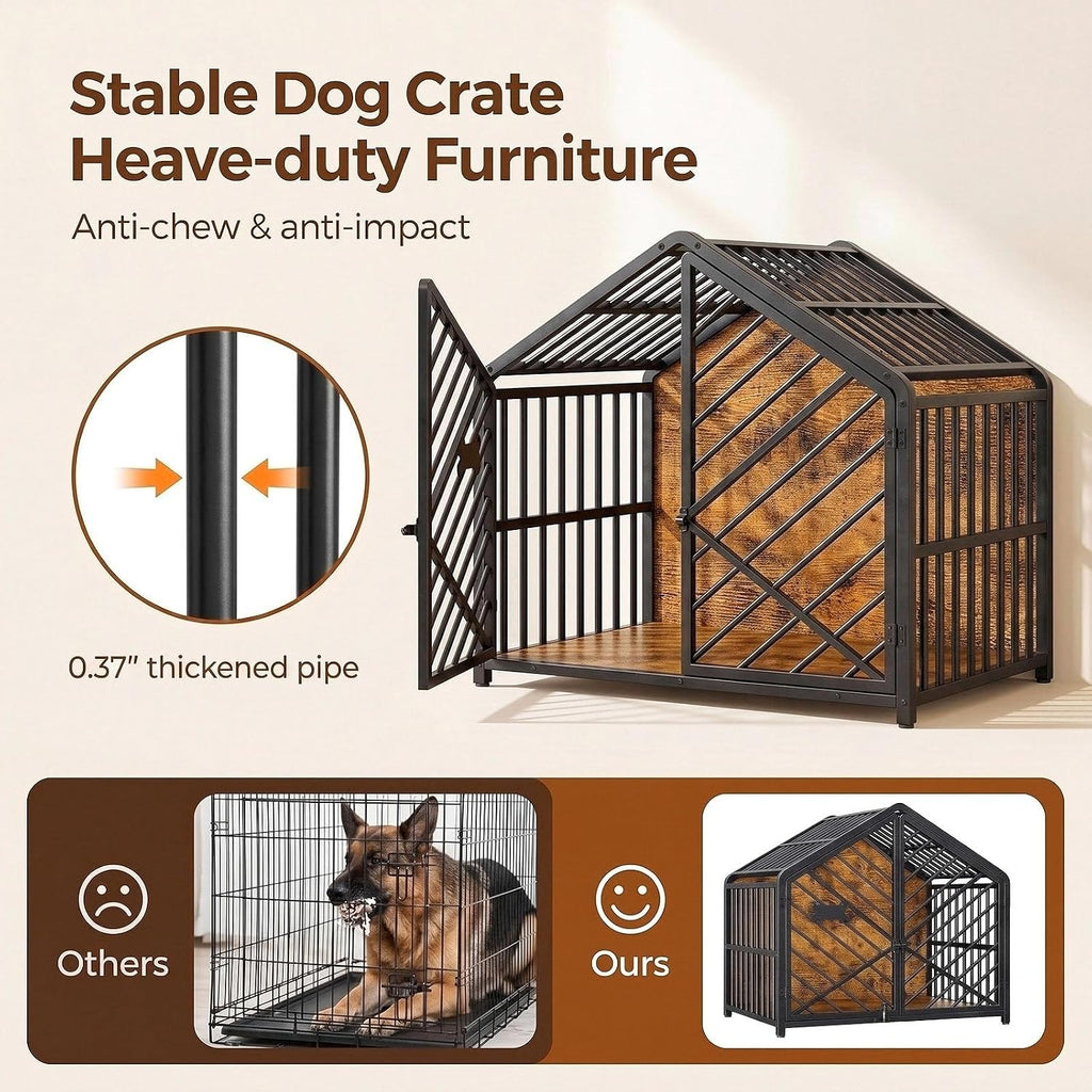 ironck 35.4" dog crate furniture with roof-shape frame, front angle view