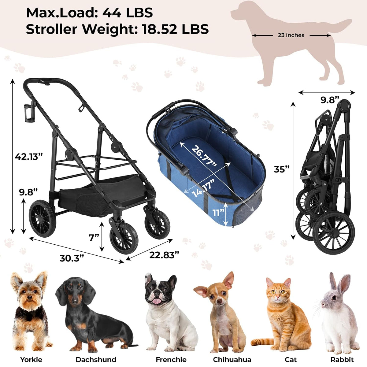 mamizo pet stroller for medium dogs up to shown in use