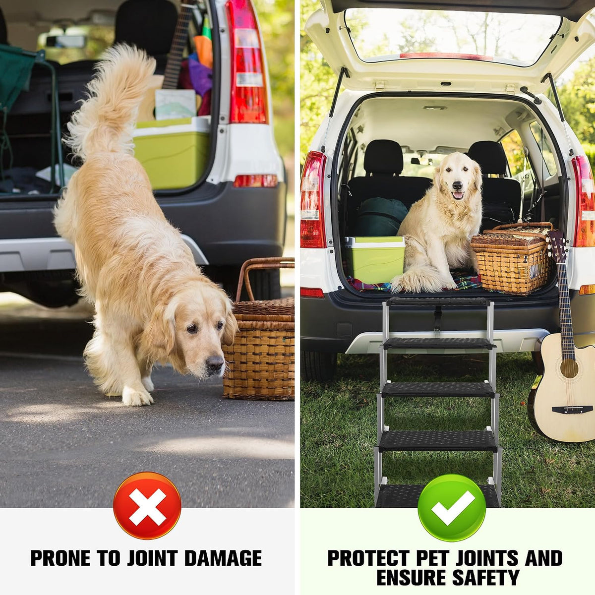 foldable dog stairs for car,17" extra wide pet, side view