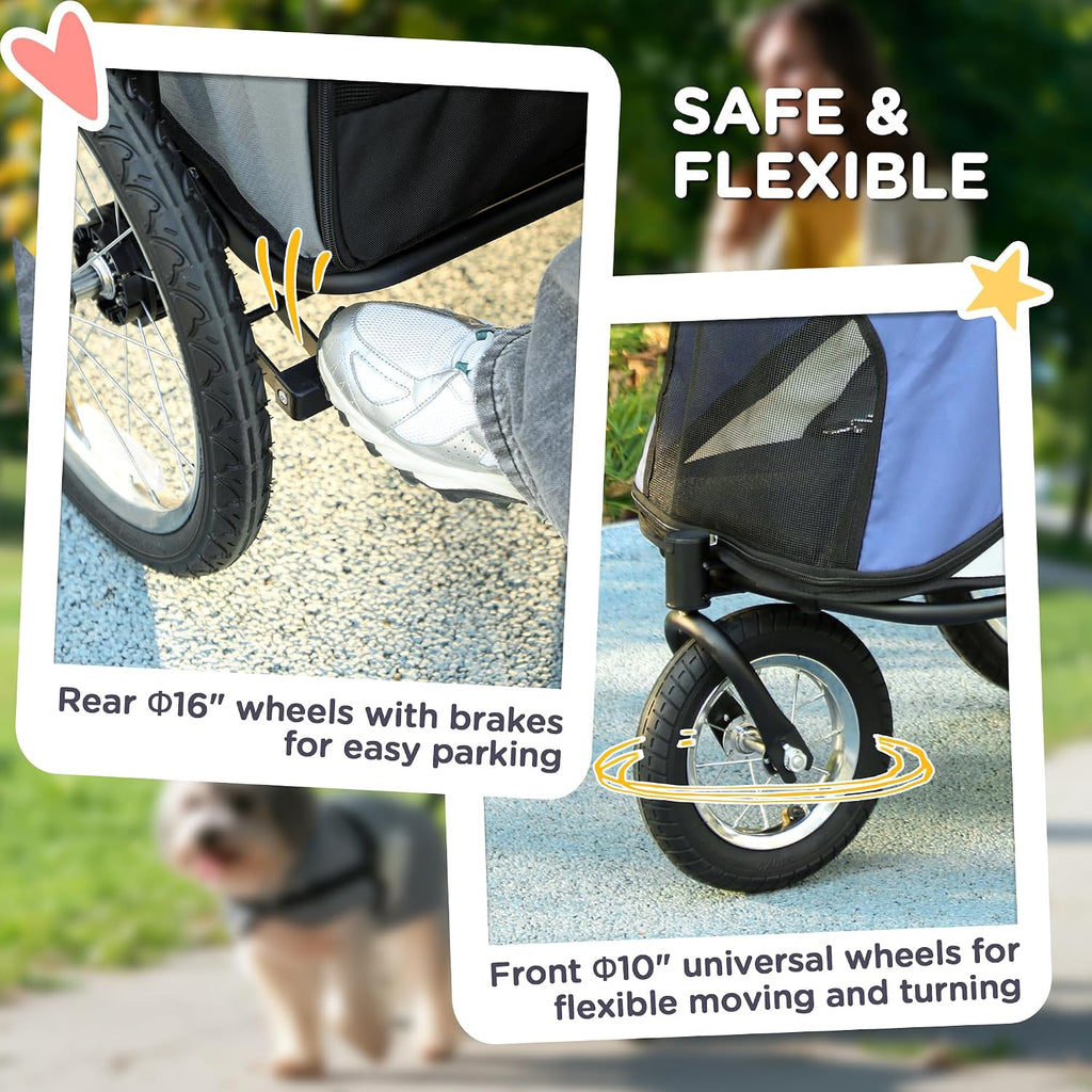 pawhut dog stroller easy one-hand fold for medium showing dimensions