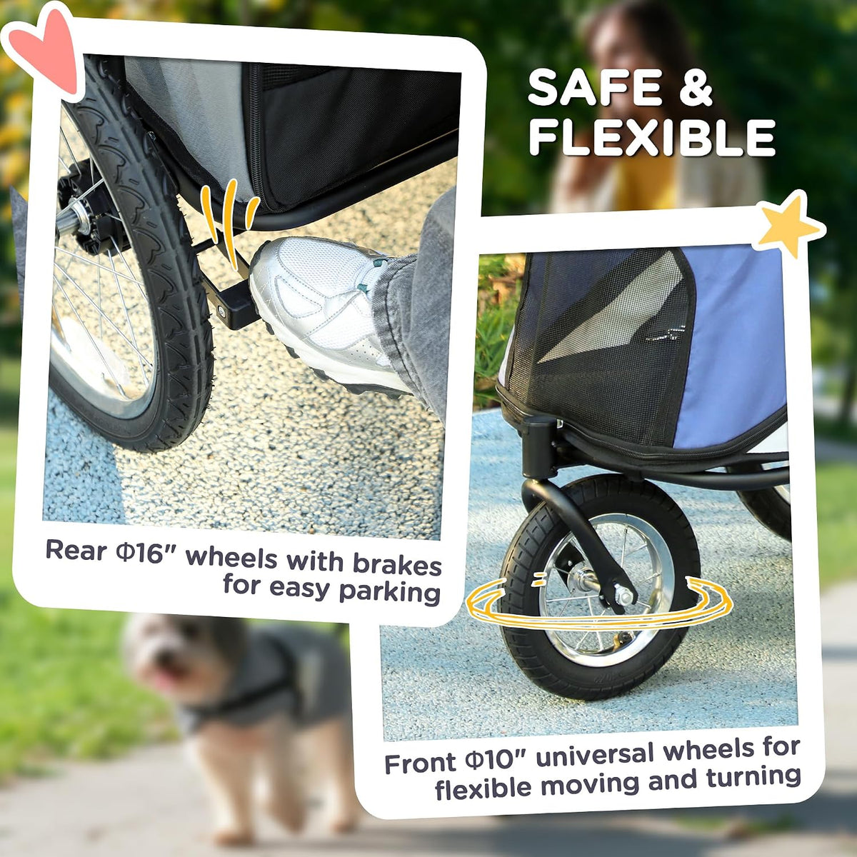 pawhut dog stroller easy one-hand fold for medium showing dimensions