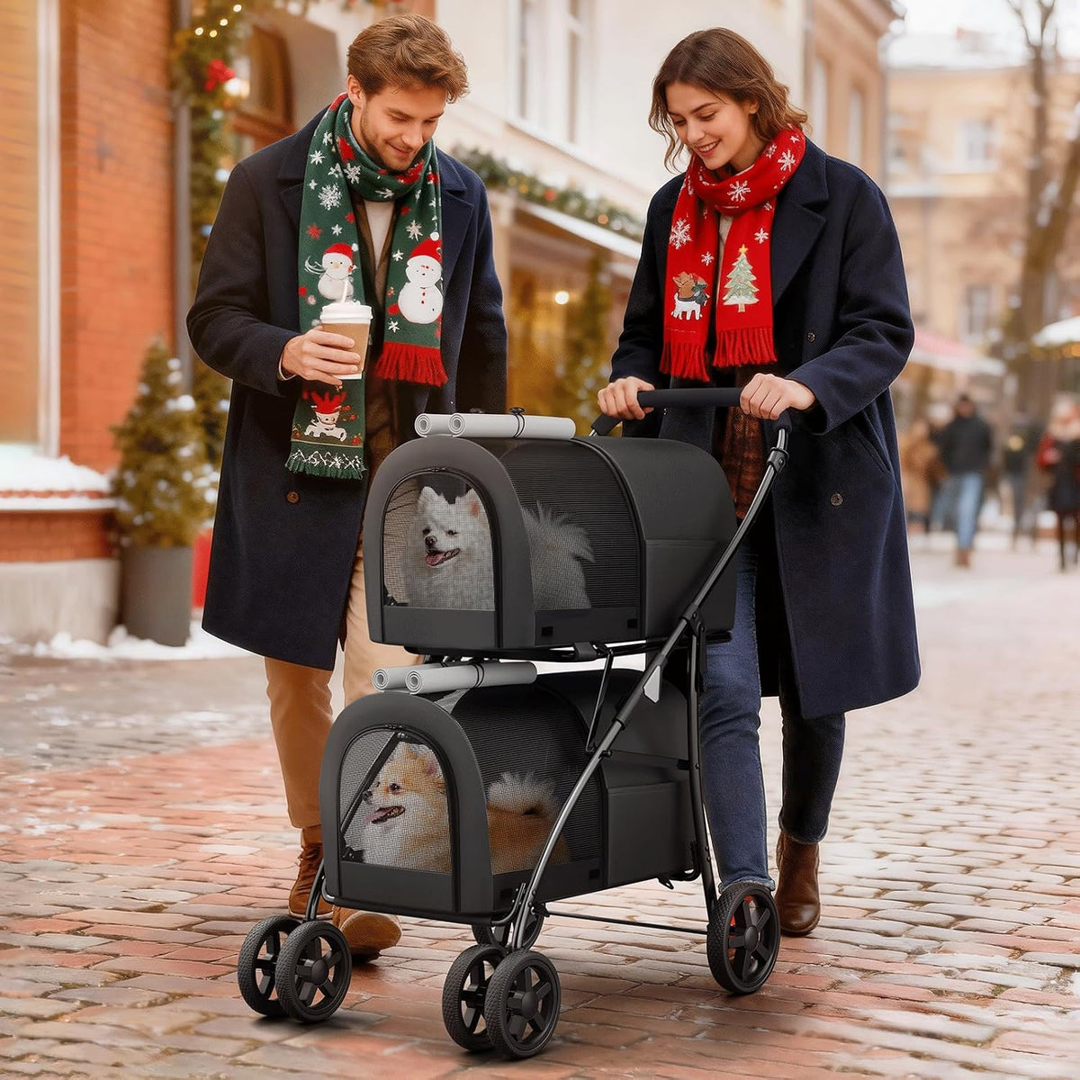 magshion double pet strollers for 2 dogs &, side view