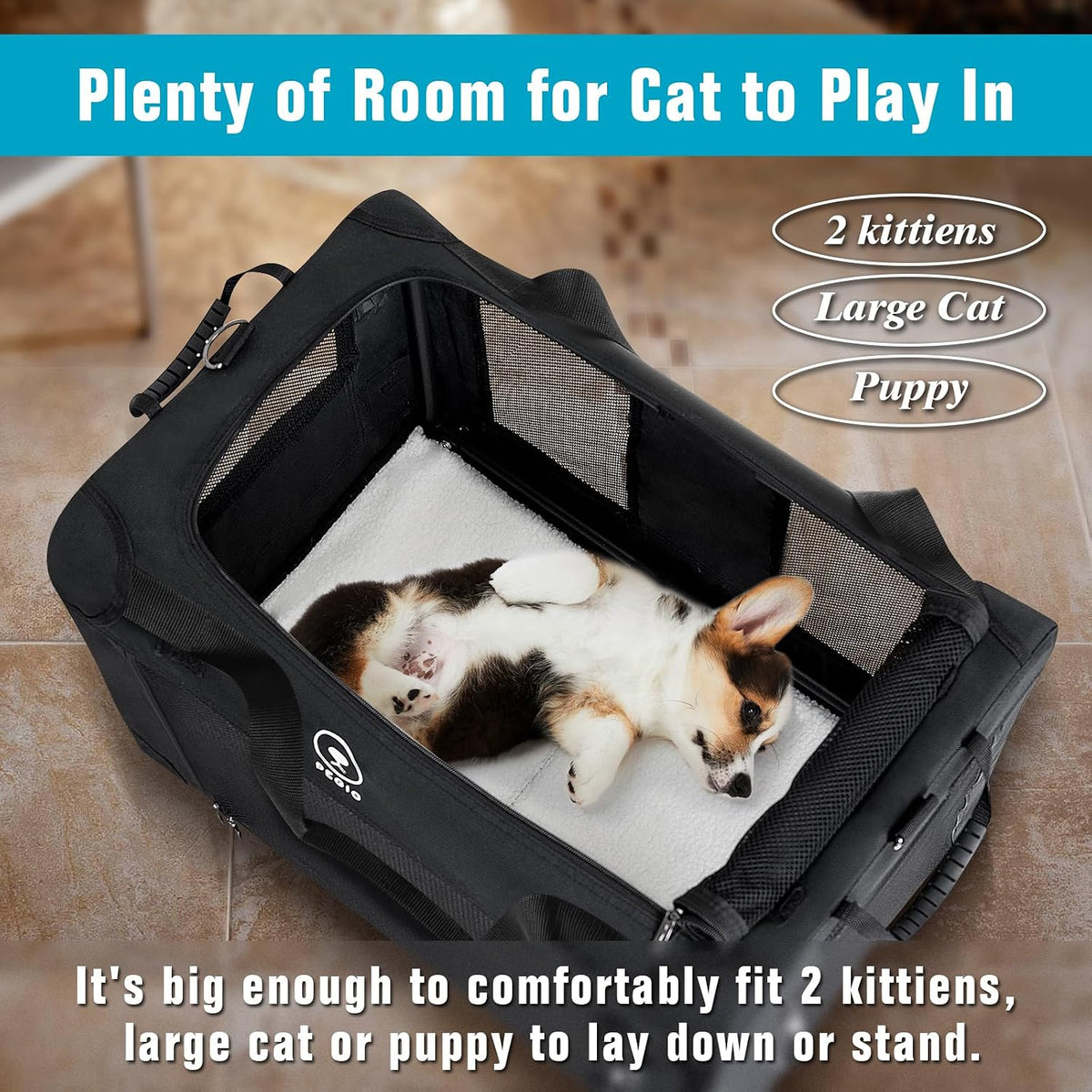 pegic extra large cat carrier, black shown in use