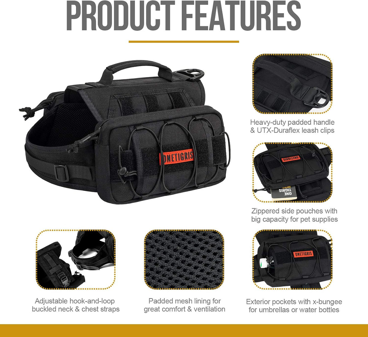 onetigris dog backpack for medium & large dogs shown in use