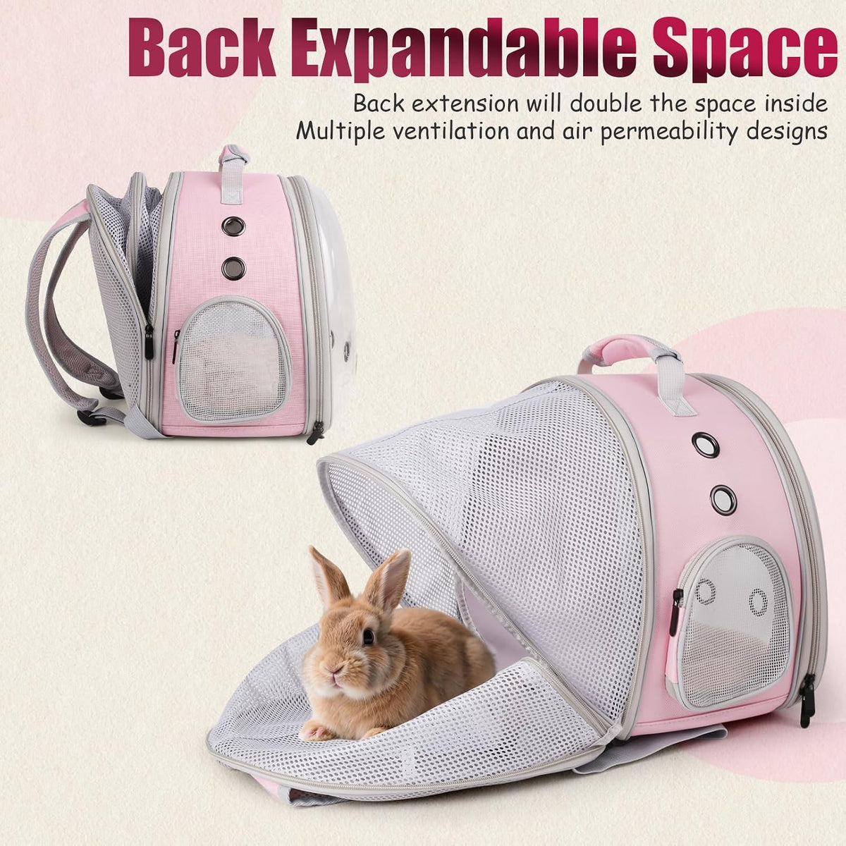 back expandable backpack for small animals, portable travel shown in use