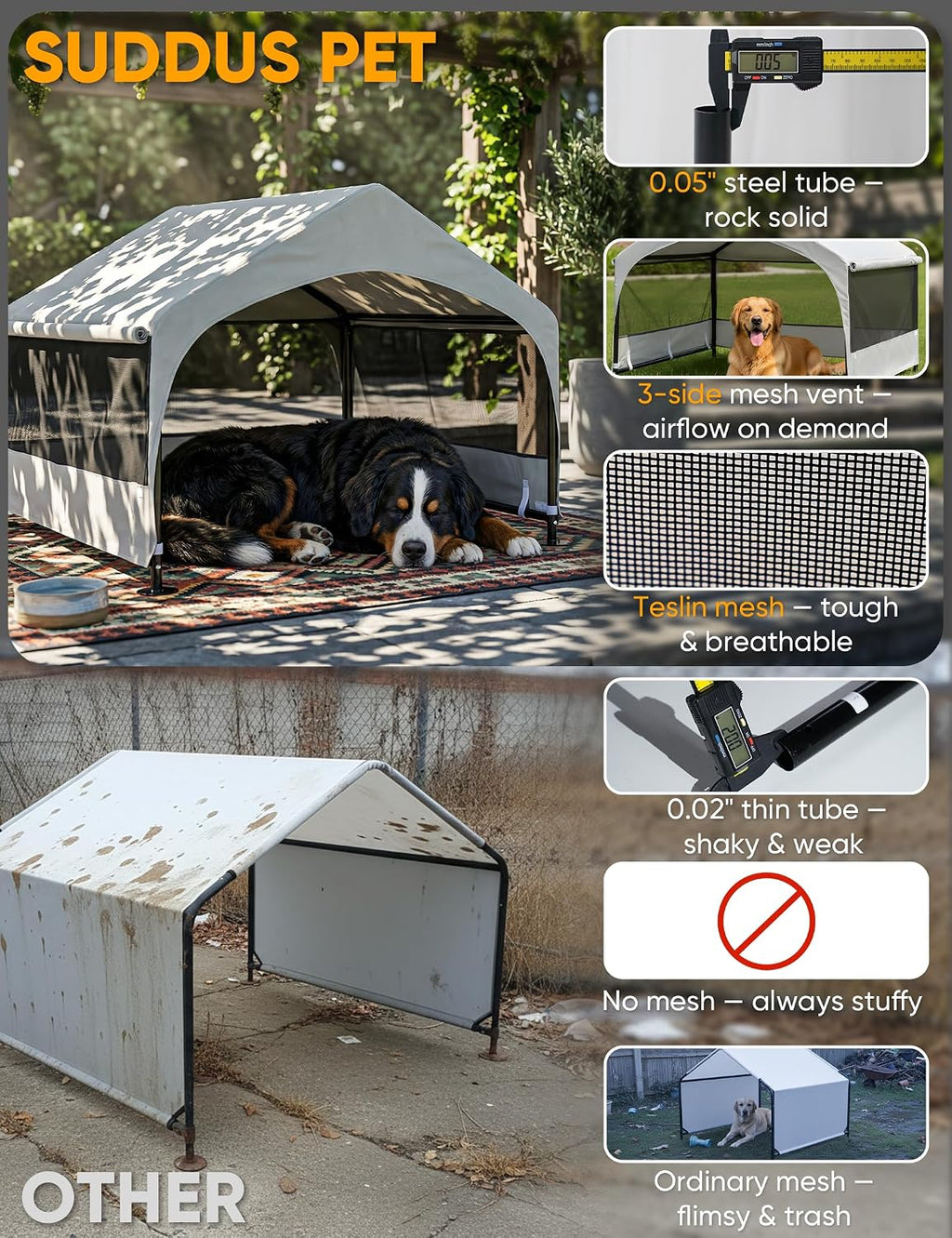 suddus dog house outdoor, extra large dog tent, close-up detail