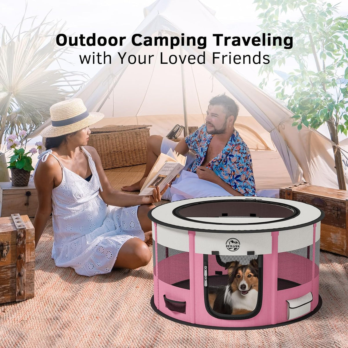 dog playpen for puppies and cats: foldable pet showing dimensions