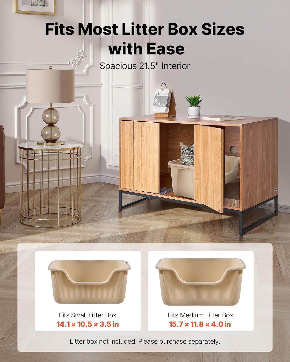 vevor cat litter box enclosure furniture, 31.5 in, side view