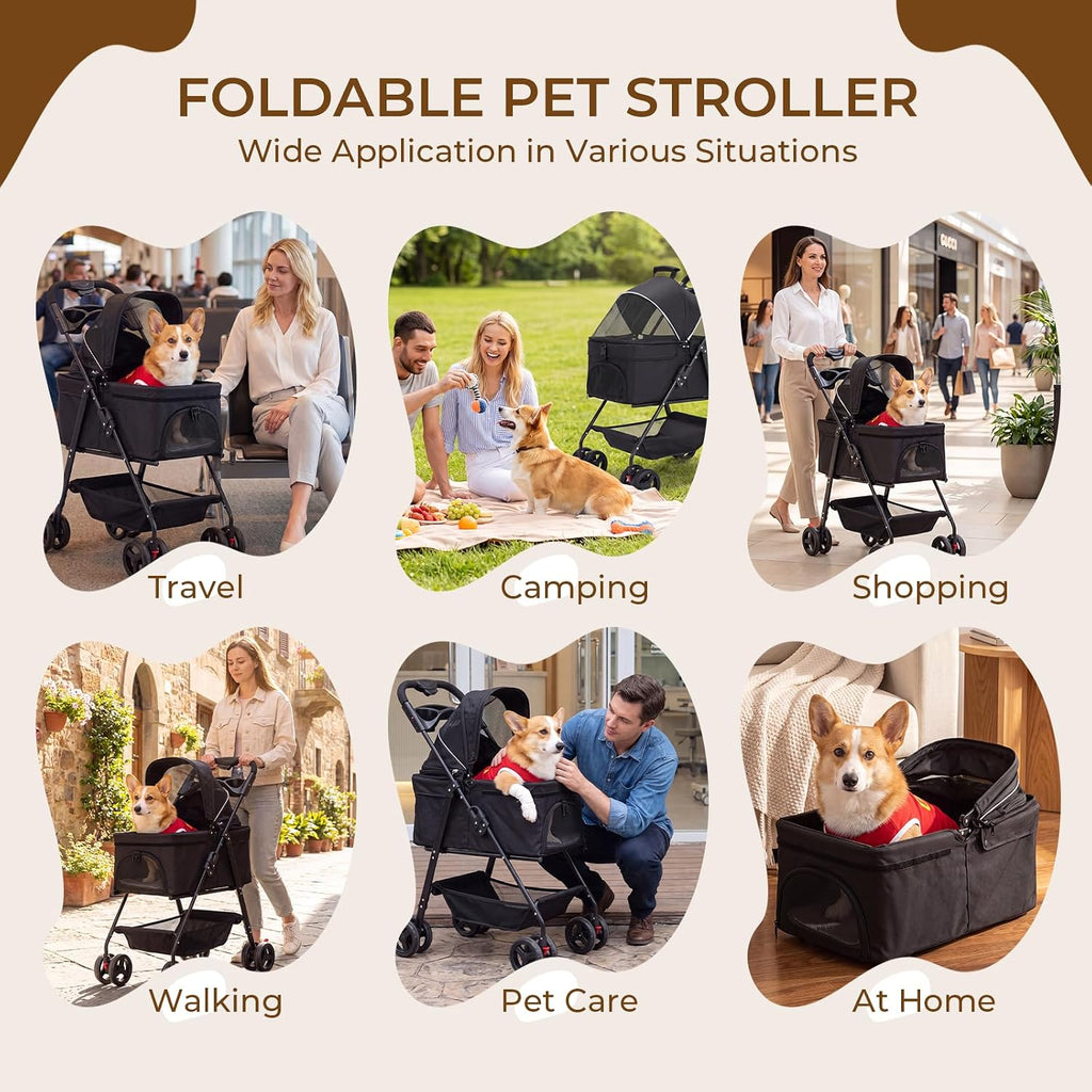 4-wheel pet stroller for small medium dogs cats, package contents