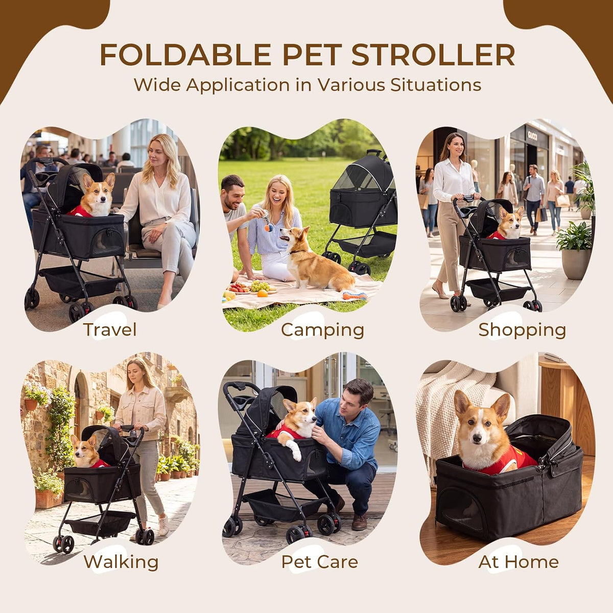 4-wheel pet stroller for small medium dogs cats, package contents