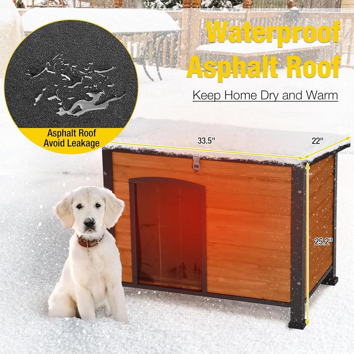 aivituvin heated dog house outdoor with heating pad showing dimensions