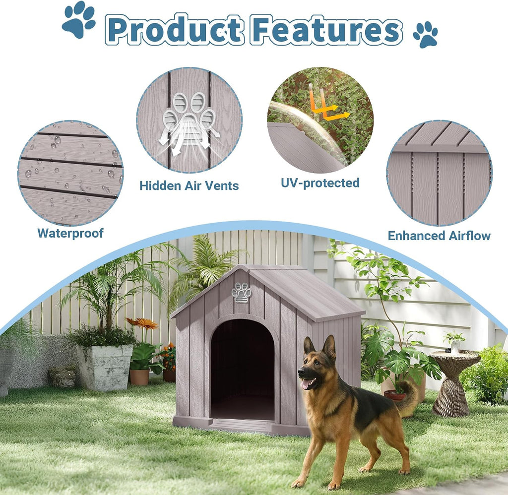 dog house outdoor weatherproof，waterproof resin outside dog house, side view
