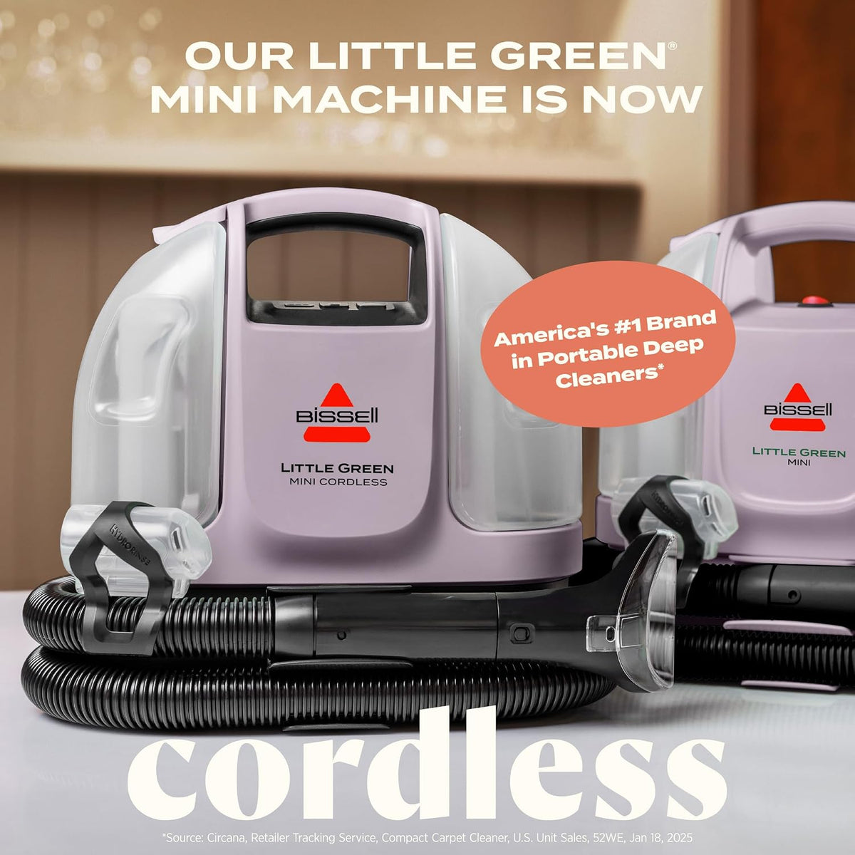 bissell little green mini cordless portable carpet and shown in use