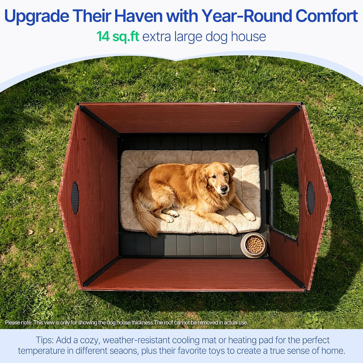 ehhly 57" extra large dog house outdoor,durable resin, side view