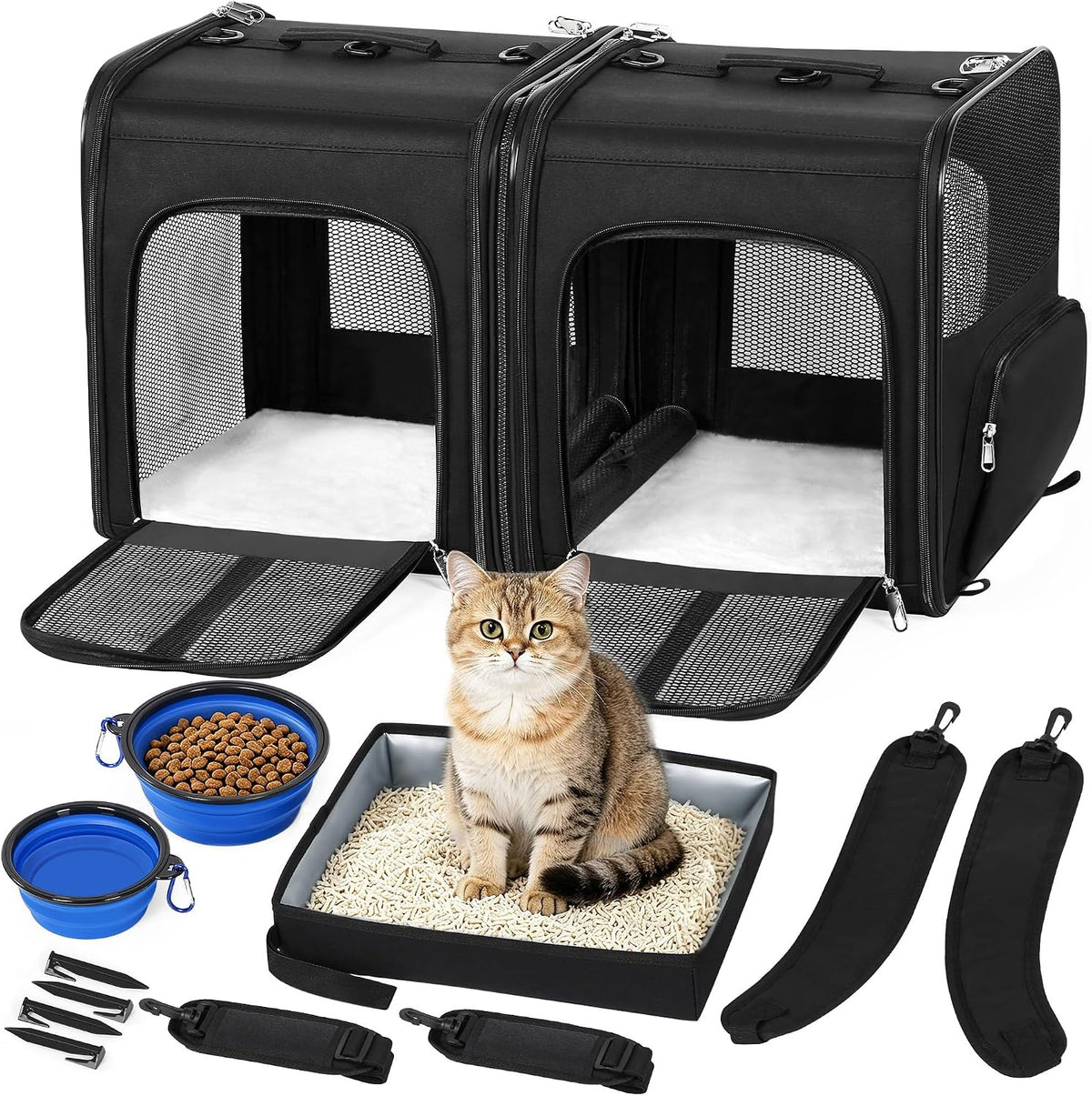 large cat carrier for 2 cats with travel, main product view