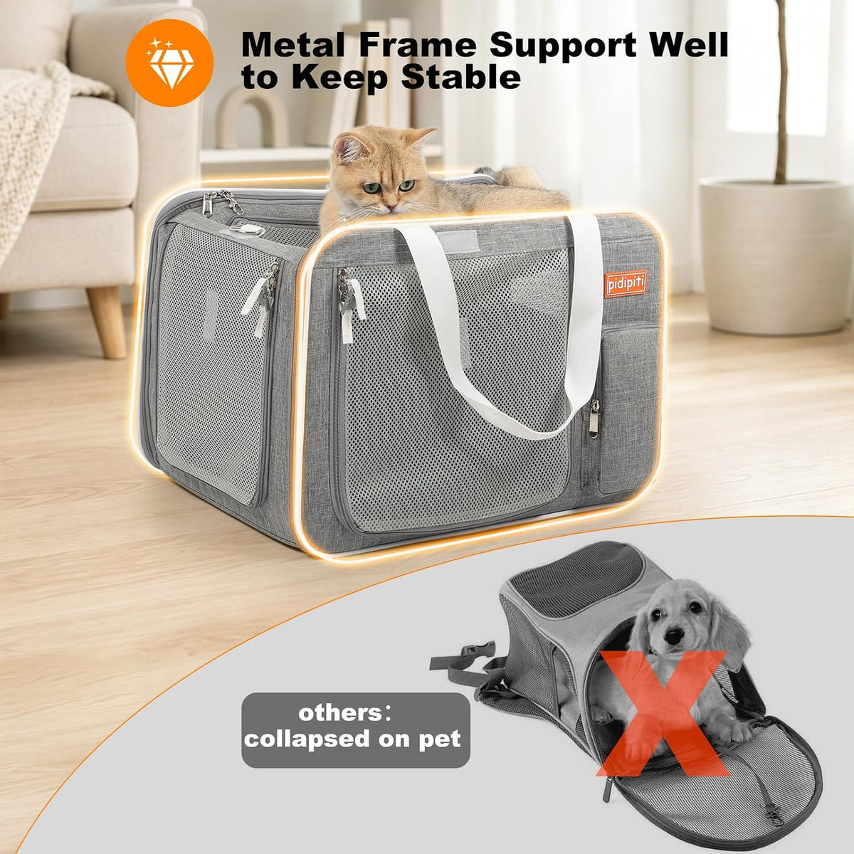pidipiti 20x14x14 expandable large cat car travel carrier, side view