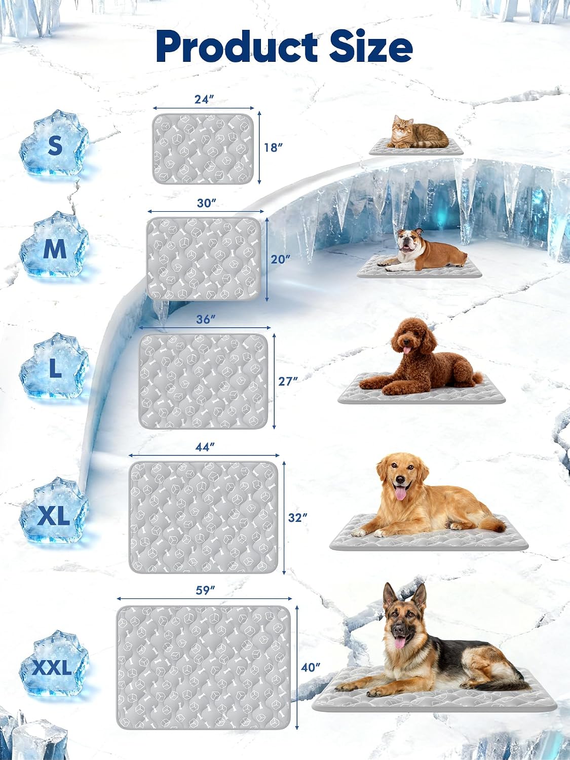 rywell dog cooling mat 2.0, elegant grey, 44"*32" on a desk or shelf