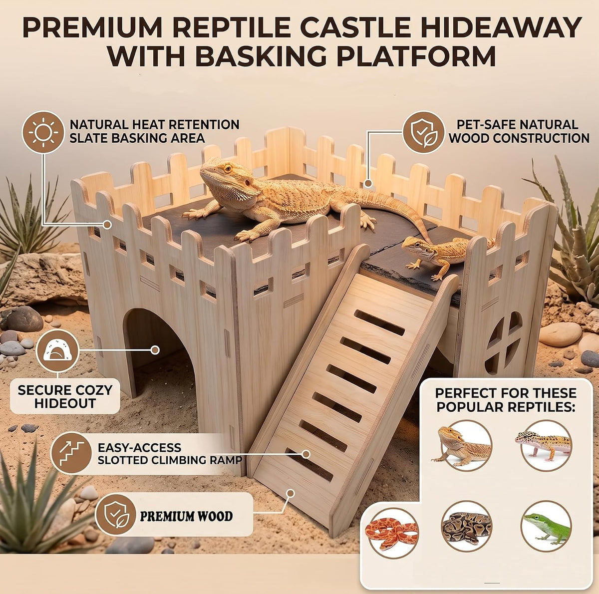 bearded dragon hide cave basking platform - with shown in use