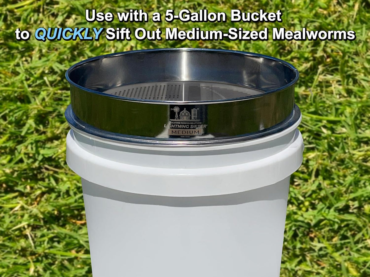 mfs' d-11 lightning sifter medium mealworm sifting pan shown in use