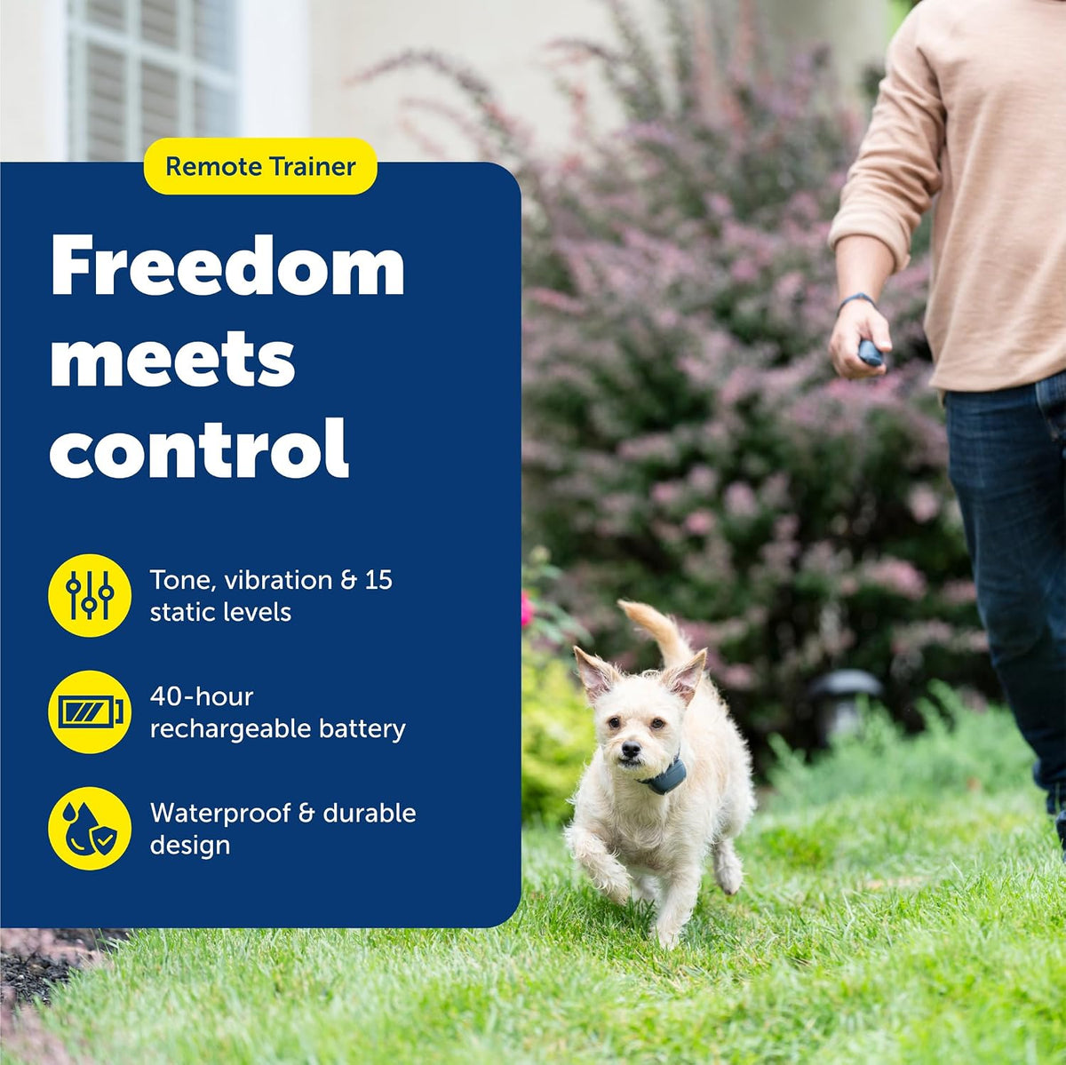 petsafe 100 yard lite remote trainer, rechargeable, waterproof shown in use