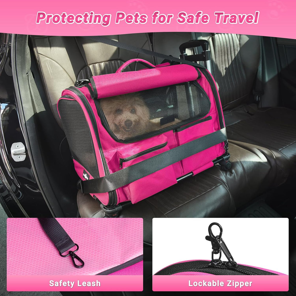 large pet carrier with wheels, foldable rolling dog showing dimensions