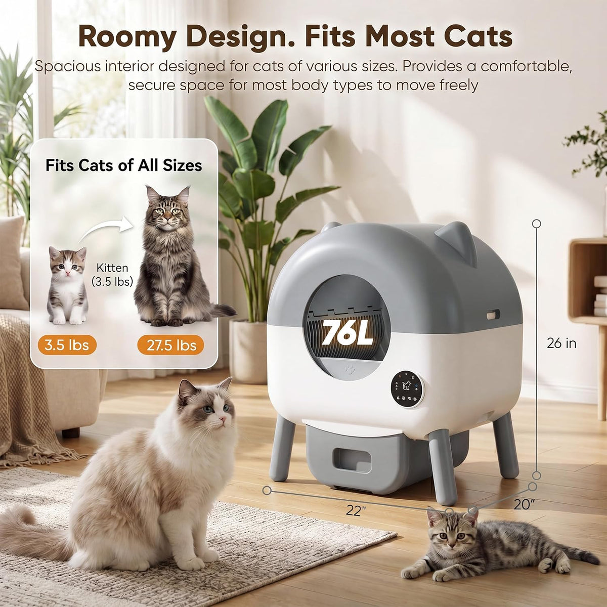 greesum self-cleaning cat litter box with app control shown in use