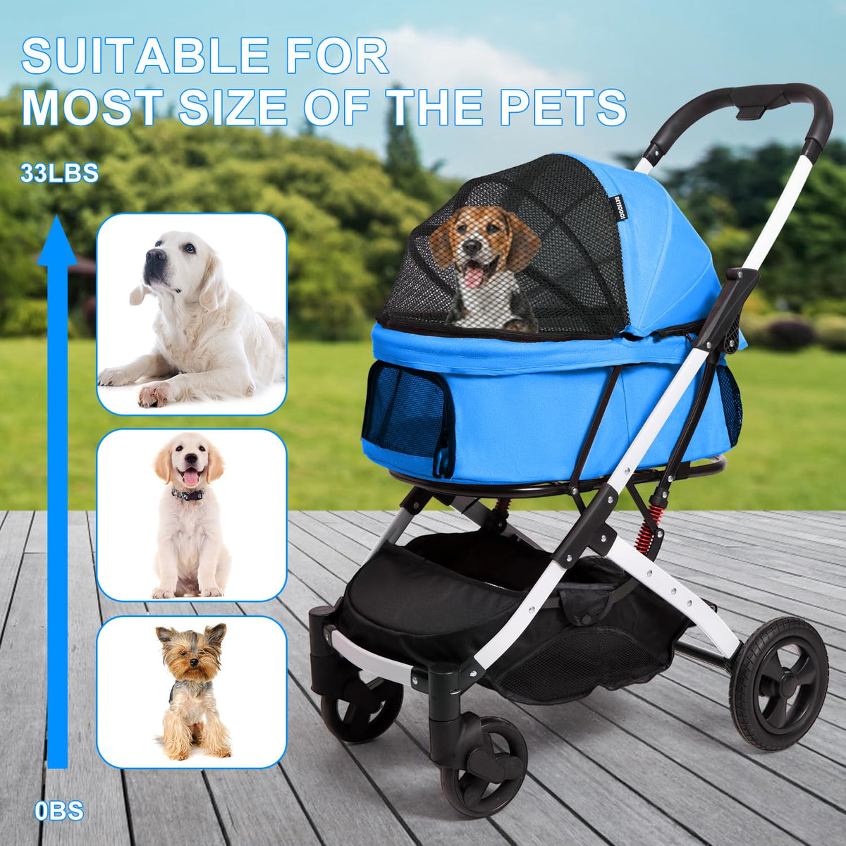 pet stroller for small dogs and cats, 33 showing dimensions